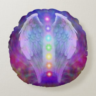 Love,chakra,angel,god,healer,healing,yoga,heal,yog Round Cushion