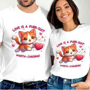 Love Chasing Happiness Cat-Inspired Valentine T-Shirt