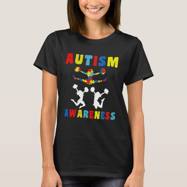 Love Cheerleading Puzzles Autism Awareness Kids Bo T-Shirt (Front)