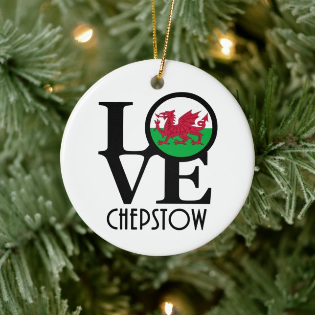 LOVE Chepstow Wales Ceramic Ornament (Tree)