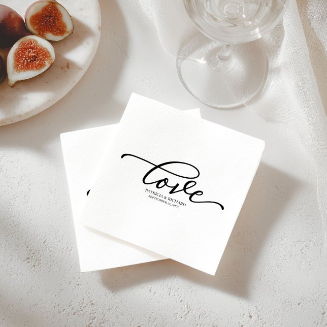 Love - Chic Black Script Wedding Minimalist Napkin (Creator Uploaded)