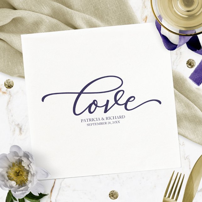 Love - Chic Navy Blue Script Wedding Minimalist Napkin (Creator Uploaded)