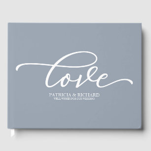 Love Chic Script Dusty Blue Wedding Guest Book