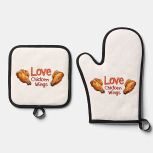 Love Chicken Wings Perfect for Food & BBQ Lovers Oven Mitt & Pot Holder Set