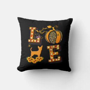 Love Chihuahua Leopard Print Pumpkin Halloween Cushion