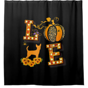 Love Chihuahua Leopard Print Pumpkin Halloween Shower Curtain