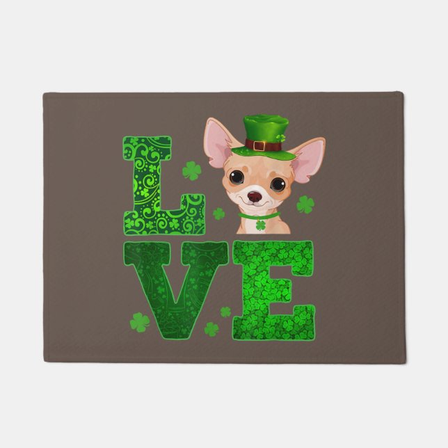 Love Chihuahua St. Patricks Day Shamrock Irish Dog Doormat (Front)