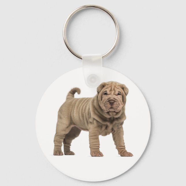 Love Chinese Shar Pei Puppy Dog Keychain (Front)