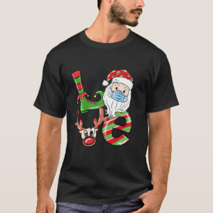 Love Christmas 2020 Santa Head Reindeer Mask Pajam T-Shirt