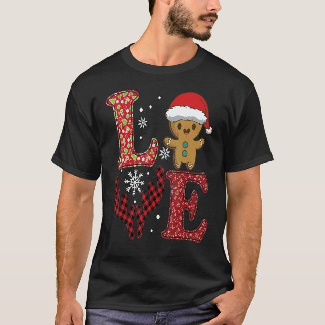 Love Christmas 2022 Buffalo Plaid Gingerbread Man  T-Shirt (Front)