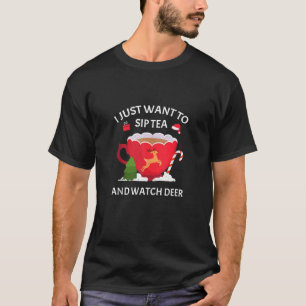 Love Christmas Drink Tee Cute Teacup Reindeer Xmas