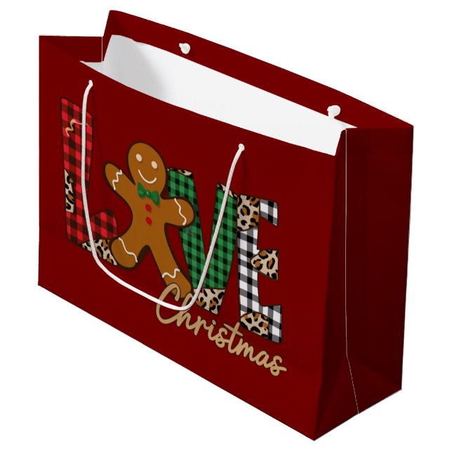 Love Christmas Gingerbread Family Xmas Holiday Large Gift Bag (Front Angled)