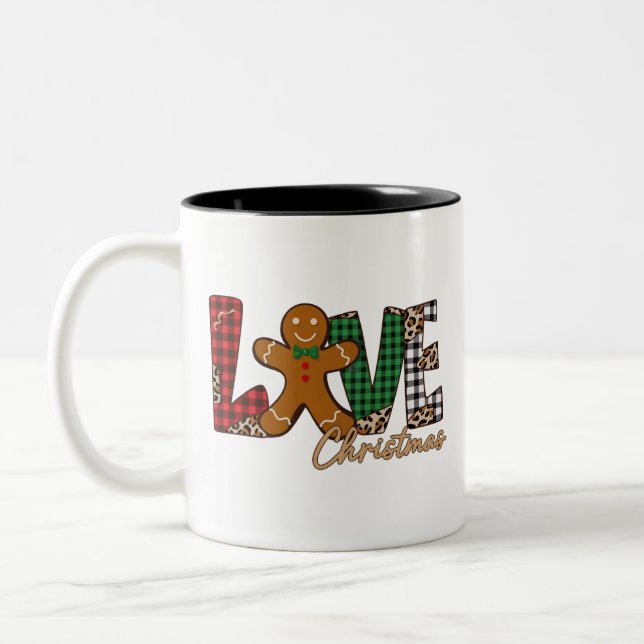 Love Christmas Gingerbread Family Xmas Holiday Two-Tone Coffee Mug (Left)