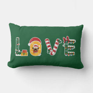 LOVE Christmas Holiday Candy Cane Mistletoe Puppy Lumbar Cushion