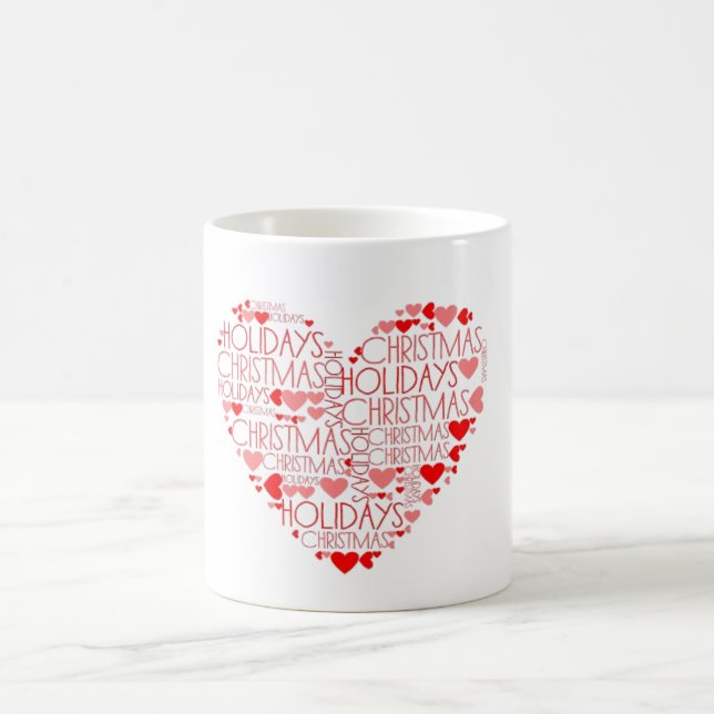 Love Christmas Holidays Red Green Heart Tea Coffee Mug (Center)