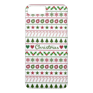 Love Christmas Motifs Pattern Green White Red iPhone 8 Plus/7 Plus Case