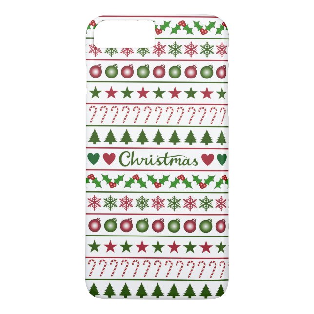 Love Christmas Motifs Pattern Green White Red Case-Mate iPhone Case (Back)