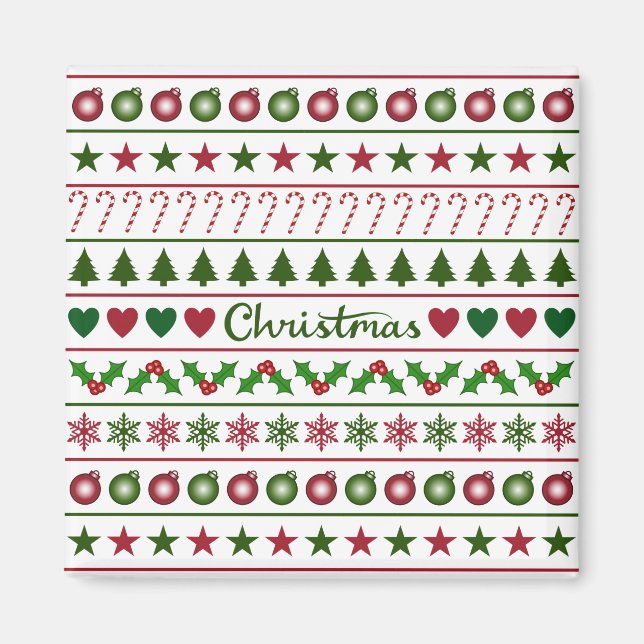 Love Christmas Motifs Pattern Green White Red Magnet (Front)