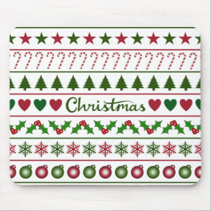 Love Christmas Motifs Pattern Green White Red Mouse Pad