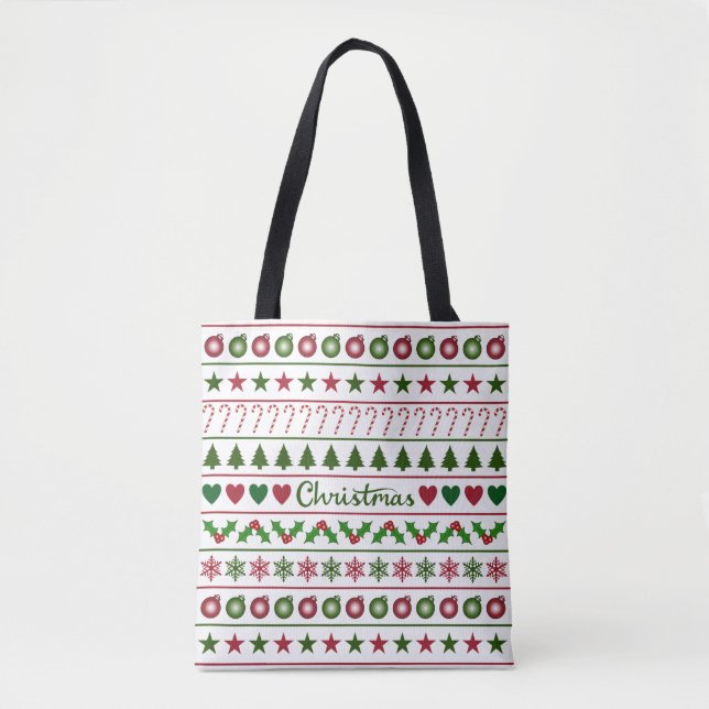 Love Christmas Motifs Pattern Green White Red Tote Bag (Front)