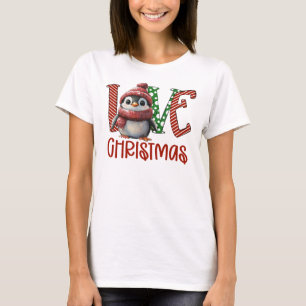 Love Christmas Penguin, Penguin In Santa Hat T-Shirt