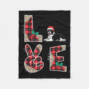 Love Christmas Red Santa Hat Bulldog Xmas Family M Fleece Blanket