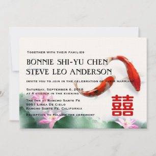 Love Circles   Lotus Koi Double Happiness Wedding Invitation