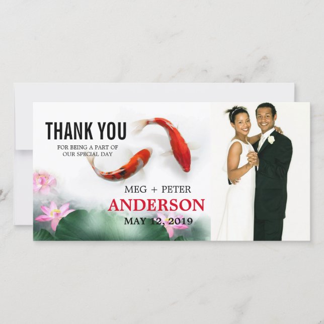 Love Circles | Lotus Koi Wedding Photo Thank You Card (Front)