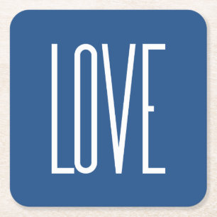 Love Classic Blue Square Paper Coaster