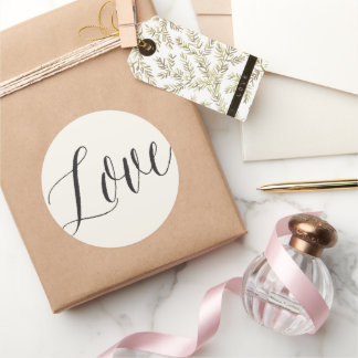 Love Classic Script Calligraphy Greek Key Wedding Round Sticker