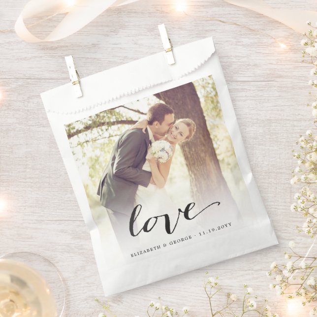Love Classic Script Chic Calligraphy Photo Wedding Favour Bag (Clipped)