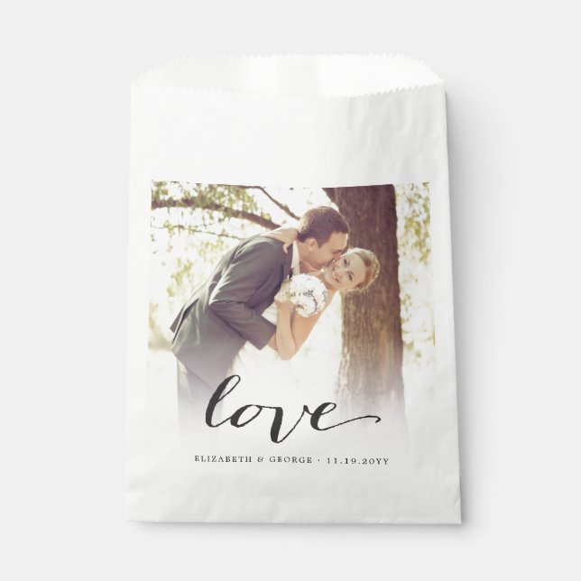 Love Classic Script Chic Calligraphy Photo Wedding Favour Bag (Front)