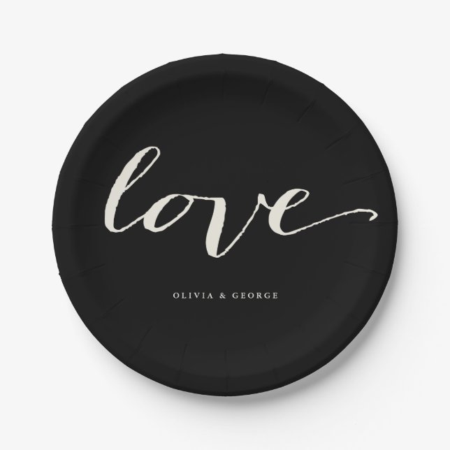 Love Classic Script Stylish Calligraphy Wedding Paper Plate (Front)