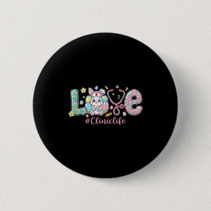 Love clinic life bunny stethoscope easter  6 cm round badge