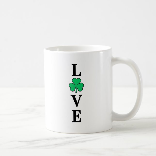 LOVE Clover Shamrock Ireland Irish Elegant Minimal Coffee Mug (Right)
