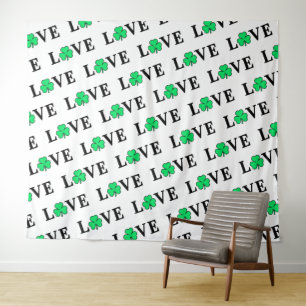 LOVE Clover Shamrock Ireland Irish Elegant Tapestry