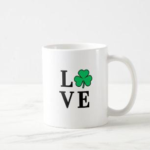 LOVE Clover Shamrock Ireland St Patrick text based Coffee Mug