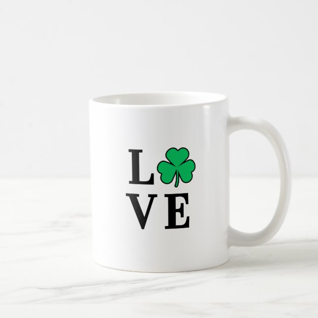 LOVE Clover Shamrock Ireland St Patrick text based Coffee Mug (Right)
