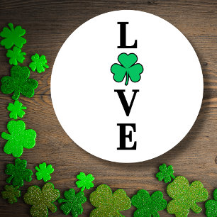 LOVE Clover Shamrock Ireland St Patrick's Party Classic Round Sticker