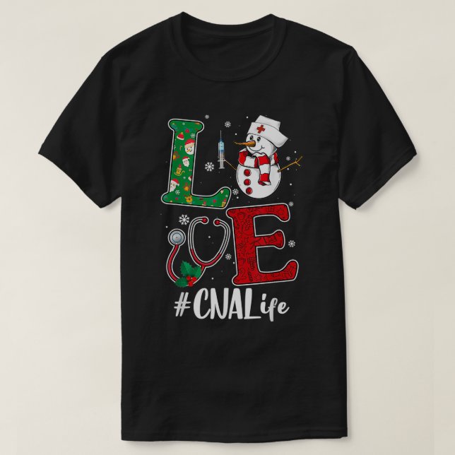 Love CNA Life Stethoscope Snowman Christmas Vaccin T-Shirt (Design Front)