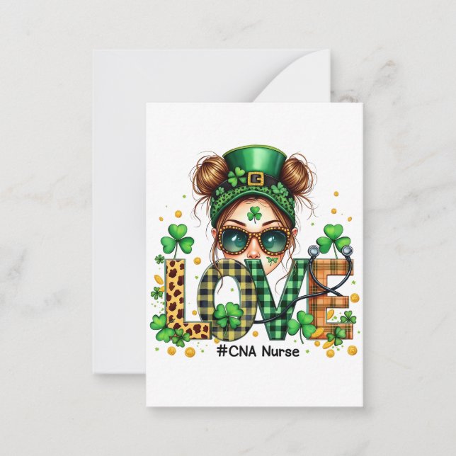 Love CNA Nurse HealthCare St Patrick's Day  Card (Front)
