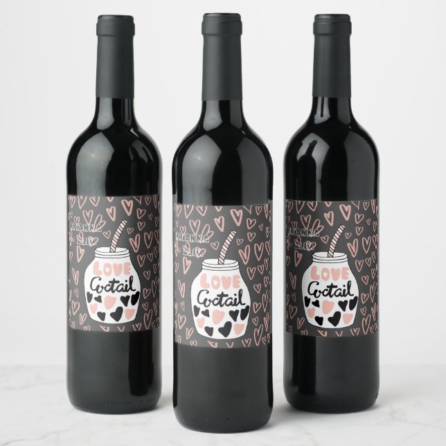 love cocktail monogram valentines wine bottle labe label (Bottles)