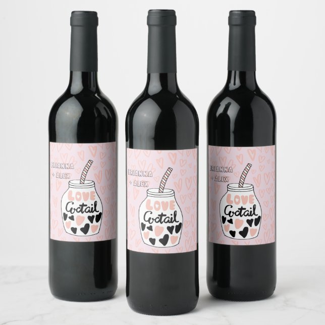 love cocktail monogram valentines wine bottle labe wine label (Bottles)