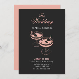 Love cocktail with hearts couple glasses wedding invitation