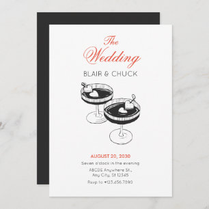 Love cocktail with hearts couple glasses wedding invitation