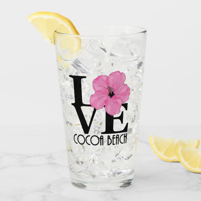 LOVE Cocoa Beach Pink Hibiscus Glass (Front Ice)