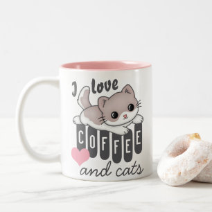 Love Coffee and Cats Cute Two-Tone Coffee Mug
