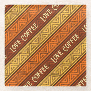 Love Coffee Autumnal Earthy Brown Orange & Yellow Glass Coaster