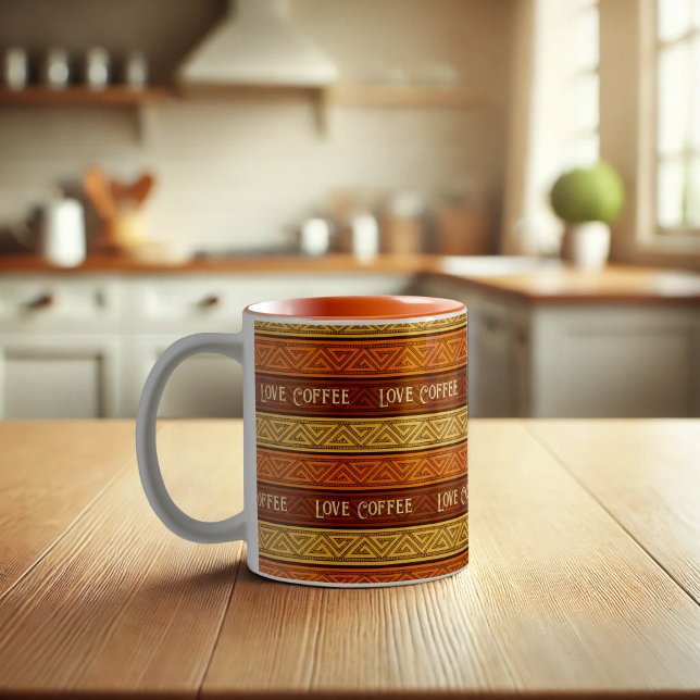Love Coffee Autumnal Earthy Brown Orange & Yellow Two-Tone Coffee Mug (Creator Uploaded)
