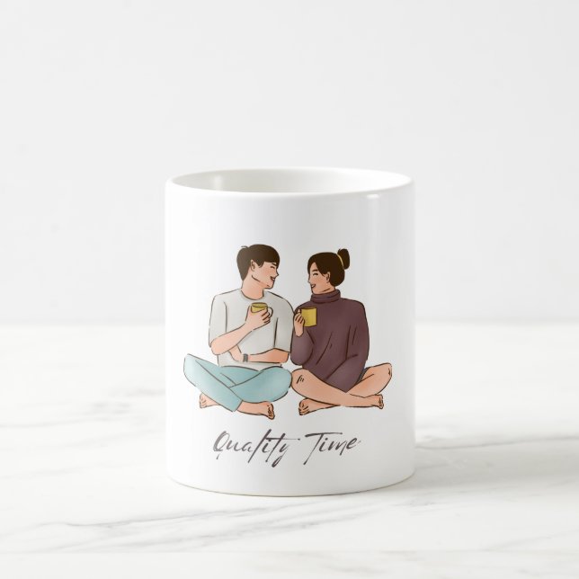 Love & Coffee Couple Mug – Quality Time Illustrati (Center)